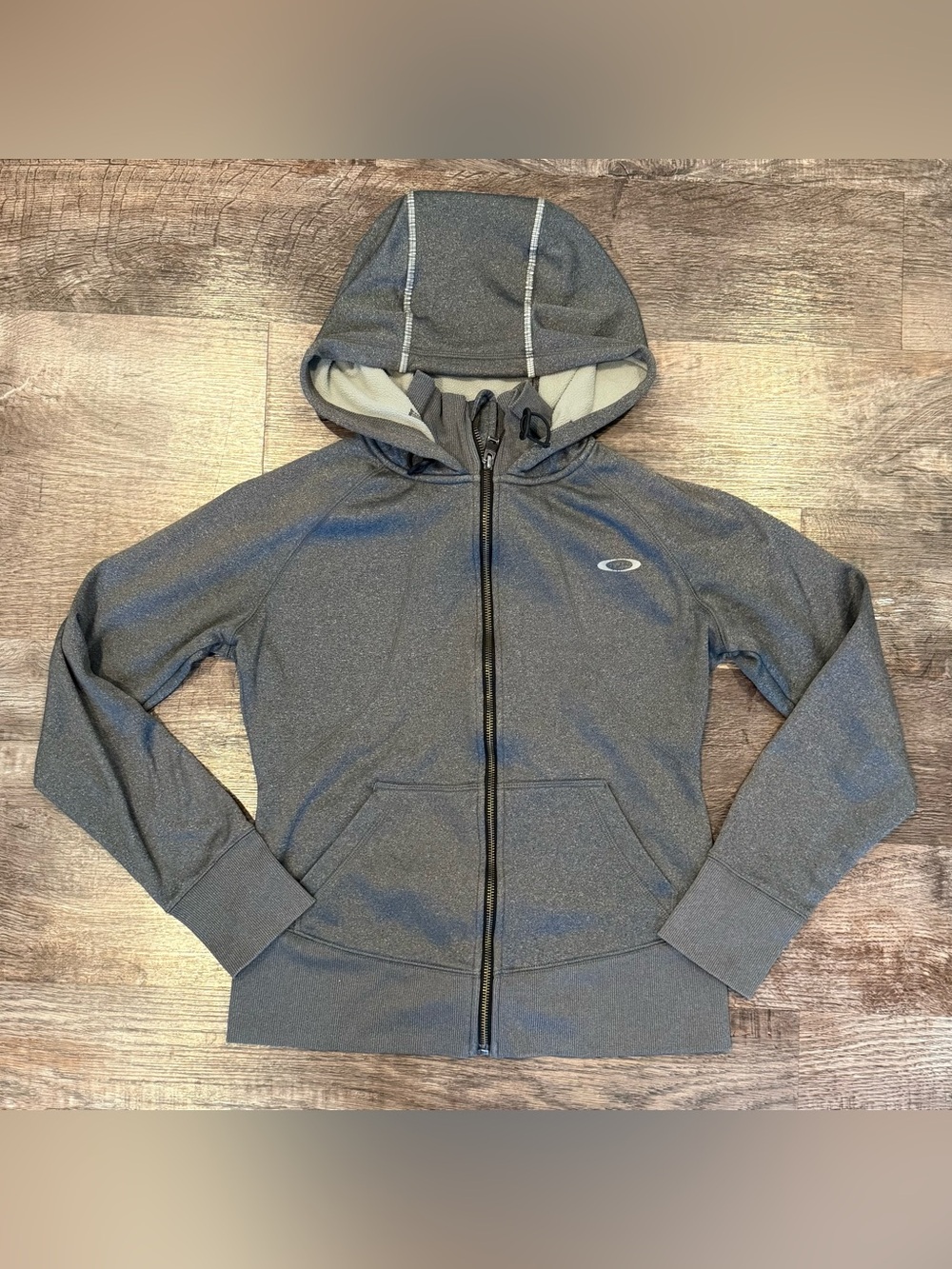 Oakley Women's Grey Athletic Full Zip Hoodie Thumbholes XS Activewear Athleisure